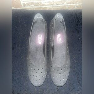 Munro American black perforated nubuck wedge flats, the 'Aubrey' style.